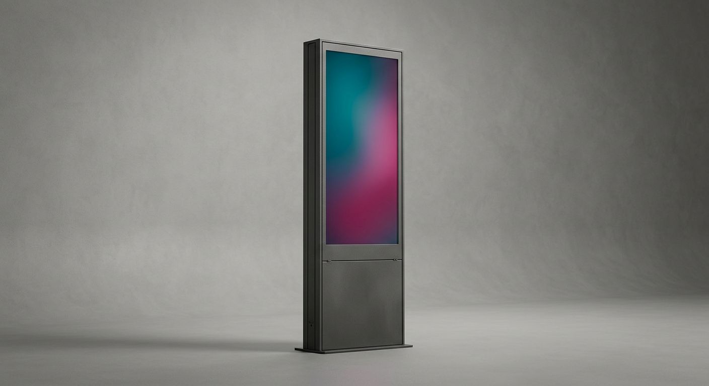 Lumexo · Outdoor-DOOH-Linie Slim Pylon 65″ – 98″ — In-Situ